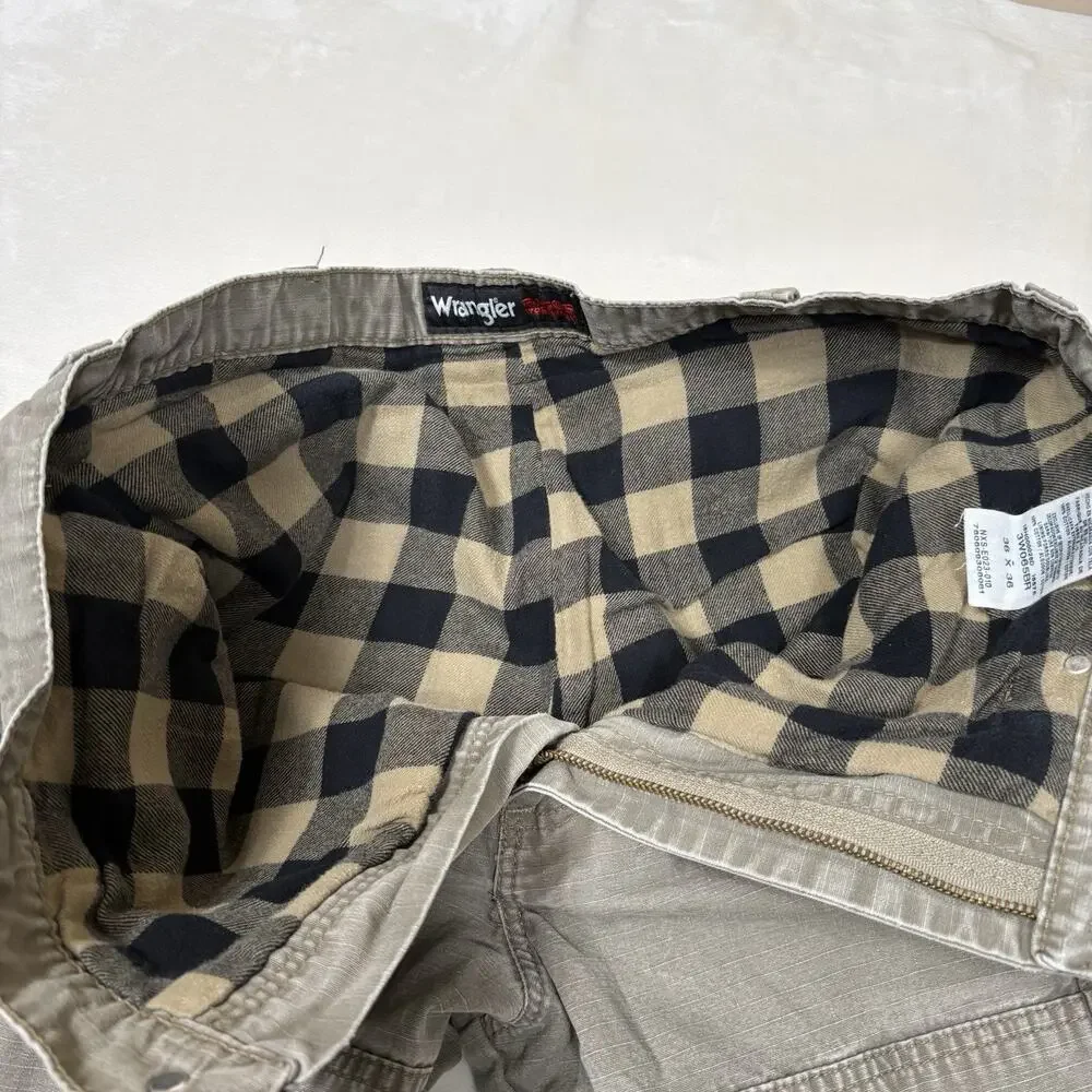 Wrangler Riggs Workwear Flannel Lined Cargo Pants Fits 35x34 Tan Brown Utility